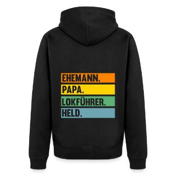 Eisenbahn Dampflok Papa Vater Lokomotive Lokführer - Unisex Premium Bio Zip Hoodie - Schwarz - Hinten - Nico (187cm)