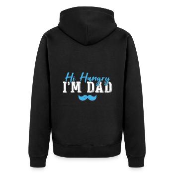 Hallo Hungrig, ich bin Papa - Unisex Premium Bio Zip Hoodie - Schwarz - Hinten - Nico (187cm)