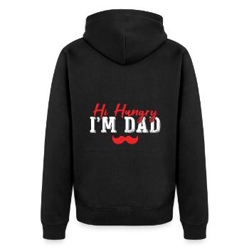 Hallo Hungrig, ich bin Papa - Unisex Premium Bio Zip Hoodie - Schwarz - Hinten - Nico (187cm)
