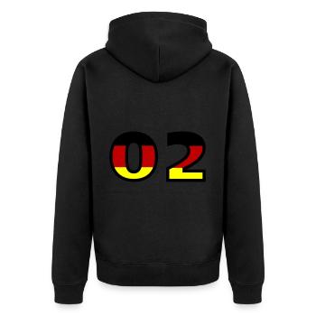 2 Zahl Deutschland Trikot - Unisex Premium Bio Zip Hoodie - Schwarz - Hinten - Nico (187cm)