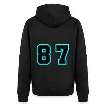 87 Zahl Symbol - Unisex Premium Bio Zip Hoodie - Schwarz - Hinten - Nico (187cm)