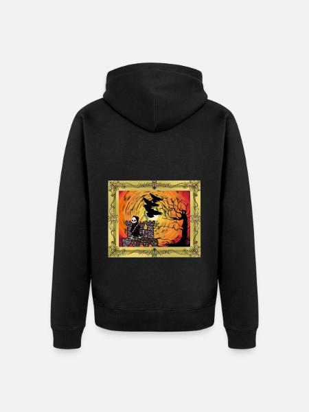 Horror Średniowiecze Zamek Twierdza Ponury Żniwiarz Śmierć - Ekologiczna rozpinana bluza z kapturem Premium unisex - czarny