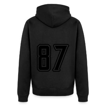 87 Zahl Symbol - Unisex Premium Bio Zip Hoodie - Schwarz - Hinten - Nico (187cm)