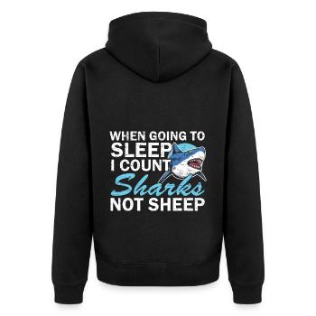 Wenn ich schlafen gehe, zähle ich Haie, nicht Scha - Unisex Premium Bio Zip Hoodie - Schwarz - Hinten - Nico (187cm)