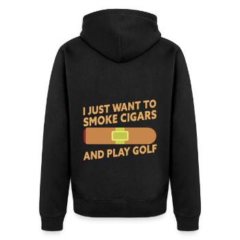 I Just Want To Smoke Cigars And Play Golf Funny - Unisex Premium Bio Zip Hoodie - Schwarz - Hinten - Nico (187cm)