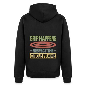 Grip Happens Respect The Circle Frame - Unisex Premium Bio Zip Hoodie - Schwarz - Hinten - Nico (187cm)