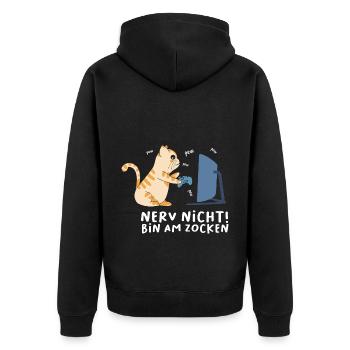 Bin am Zocken Gaming Katze - Unisex Premium Bio Zip Hoodie - Schwarz - Hinten - Nico (187cm)