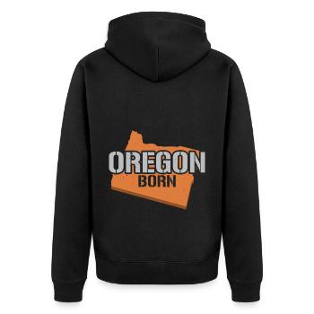 Oregon Geboren USA Staat Amerika Reisen Oregonian - Unisex Premium Bio Zip Hoodie - Schwarz - Hinten - Nico (187cm)