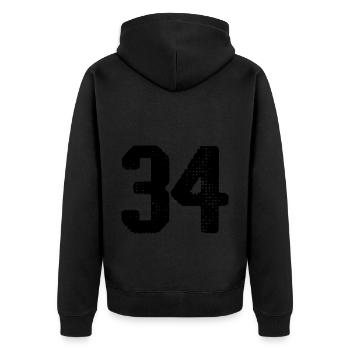 34 Zahl Trikot - Unisex Premium Bio Zip Hoodie - Schwarz - Hinten - Nico (187cm)