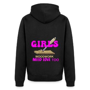 Les filles woodwork ont aussi besoin d’amour féminin - Veste à capuche bio Premium Unisexe - noir - Dos - Nico (187cm)