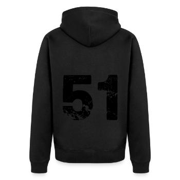 51 Zahl Trikot - Unisex Premium Bio Zip Hoodie - Schwarz - Hinten - Nico (187cm)