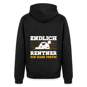 Endlich Rentner Ich Habe Fertig Geschenk - Unisex Premium Bio Zip Hoodie - Schwarz - Hinten - Nico (187cm)