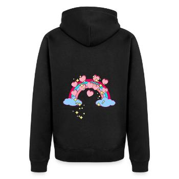 Magisch Regenbogen Sterne Herzen Glückwunsch - Unisex Premium Bio Zip Hoodie - Schwarz - Hinten - Nico (187cm)
