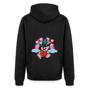 Fantasy Teddy Rainbow Kids Baby Hearts Cloud - Unisex Premium Organic Zip Hoodie - black - Back - Nico (187cm)