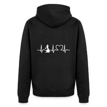 Herzkurve - Puls England - Reise - Nation - Unisex Premium Bio Zip Hoodie - Schwarz - Hinten - Nico (187cm)