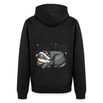 Schlafender Dachs - Unisex Premium Bio Zip Hoodie - Schwarz - Hinten - Nico (187cm)
