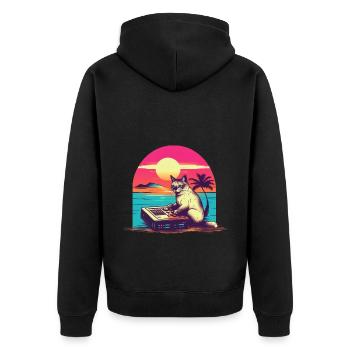 Cat Synthesizer Katze Retro Vintage Studio Gear - Unisex Premium Bio Zip Hoodie - Schwarz - Hinten - Nico (187cm)