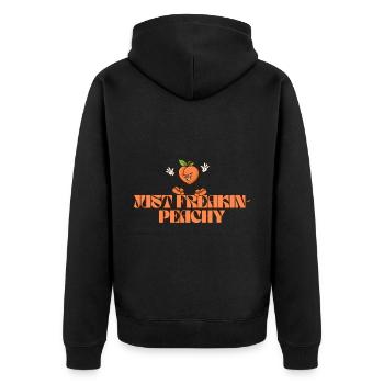 juste pêche - peach fruit dicton - Veste à capuche bio Premium Unisexe - noir - Dos - Nico (187cm)