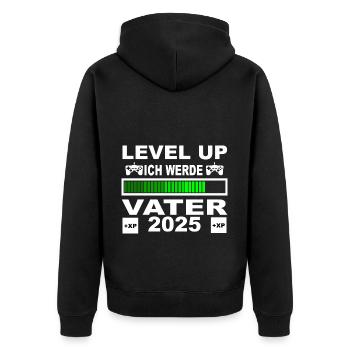 Level up ich werde Vater 2025, Werdender Vater - Unisex Premium Bio Zip Hoodie - Schwarz - Hinten - Nico (187cm)