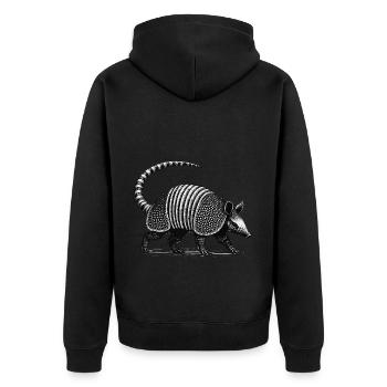 Armadillo Gürteltier - Unisex Premium Bio Zip Hoodie - Schwarz - Hinten - Nico (187cm)