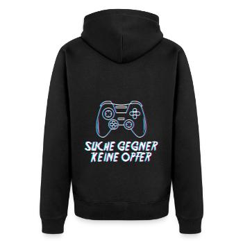 Gamer Suche Gegner Keine Opfer Gaming - Unisex Premium Bio Zip Hoodie - Schwarz - Hinten - Nico (187cm)