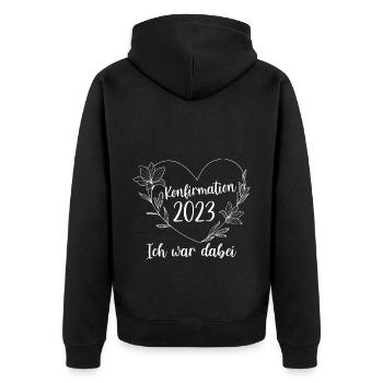 Konfirmation 2023 ich war dabei Konfirmand - Unisex Premium Bio Zip Hoodie - Schwarz - Hinten - Nico (187cm)