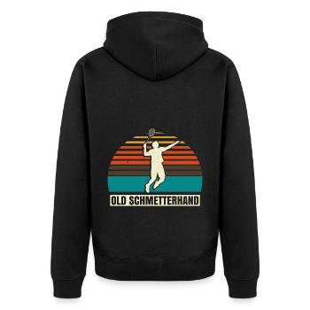 Old Schmetterhand Badminton Geschenk - Unisex Premium Bio Zip Hoodie - Schwarz - Hinten - Nico (187cm)