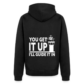 Air Traffic Control You Get It Up I'll Guide It In - Unisex Premium Bio Zip Hoodie - Schwarz - Hinten - Nico (187cm)