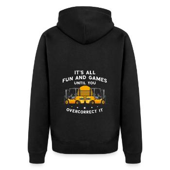 Gabelstaplerbediener und Gabelstaplerfahrer - Unisex Premium Bio Zip Hoodie - Schwarz - Hinten - Nico (187cm)