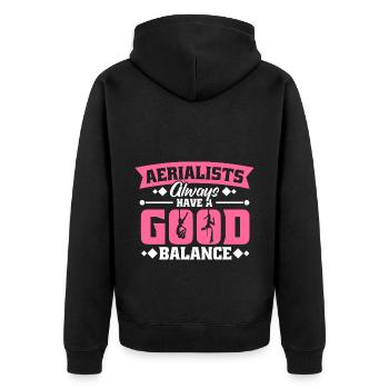 Aerial Silk / Aerial Yoga / Luftakrobatik Designs - Unisex Premium Bio Zip Hoodie - Schwarz - Hinten - Nico (187cm)