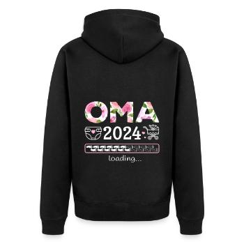 Oma 2024 loading Nachwuchs Schwangerschaft - Unisex Premium Bio Zip Hoodie - Schwarz - Hinten - Nico (187cm)