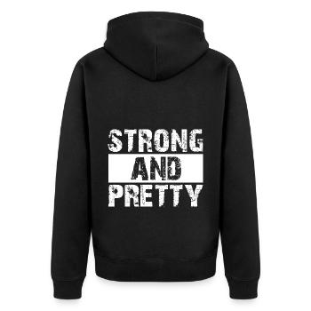 Strong and beautiful - Unisex Premium Organic Zip Hoodie - black - Back - Nico (187cm)
