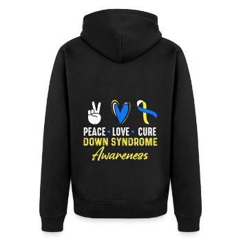 Peace Love Healing Down Syndrome Consciousness - Unisex Premium Organic Zip Hoodie - black - Back - Nico (187cm)