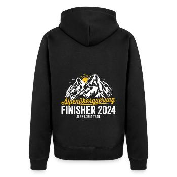 Alpenüberquerung 2024 Alpe Adria Trail Pilgerweg - Unisex Premium Bio Zip Hoodie - Schwarz - Hinten - Nico (187cm)