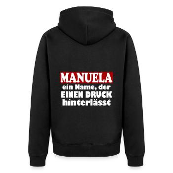 Manuela Vorname Name Fun Lustiger Spruch - Unisex Premium Bio Zip Hoodie - Schwarz - Hinten - Nico (187cm)