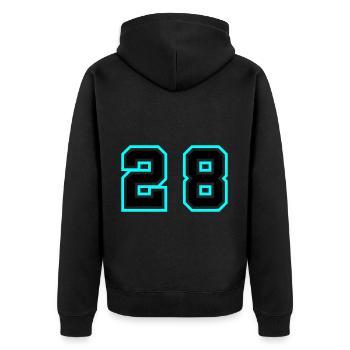 28 Zahl symbol - Unisex Premium Bio Zip Hoodie - Schwarz - Hinten - Nico (187cm)