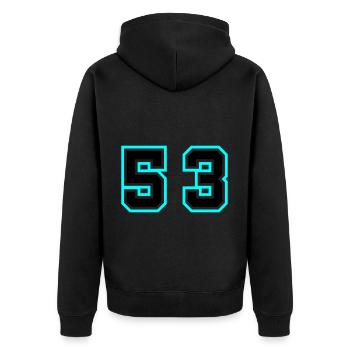 53 Zahl Symbol - Unisex Premium Bio Zip Hoodie - Schwarz - Hinten - Nico (187cm)