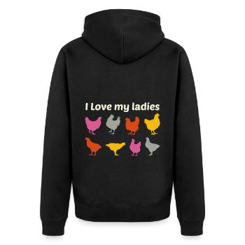 Hühnerliebhaber Geflügelzüchter Bauernhof Lustig - Unisex Premium Bio Zip Hoodie - Schwarz - Hinten - Nico (187cm)