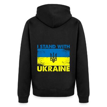 I Stand With Ukraine - Unisex Premium Bio Zip Hoodie - Schwarz - Hinten - Nico (187cm)