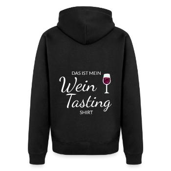 Das ist mein Wein Tasting Shirt - Weinliebhaber - Unisex Premium Bio Zip Hoodie - Schwarz - Hinten - Nico (187cm)