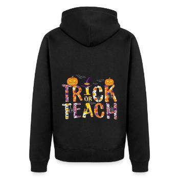 Halloween Trick or Teach - Unisex Premium Bio Zip Hoodie - Schwarz - Hinten - Nico (187cm)