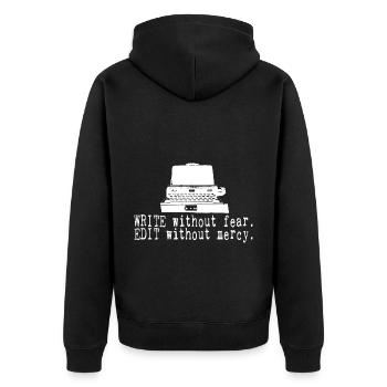 Buchautor | Journalist | Schriftsteller | Schriftsteller - Unisex Premium Bio Zip Hoodie - Schwarz - Hinten - Nico (187cm)
