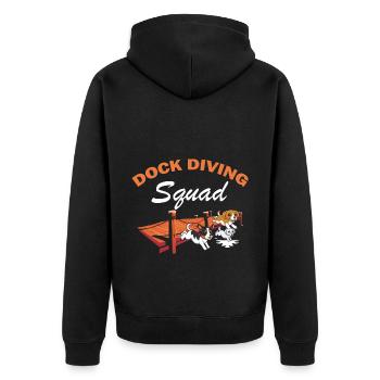 Dock Diving Design für Dog Jumping und Dock Dog - Unisex Premium Bio Zip Hoodie - Schwarz - Hinten - Nico (187cm)
