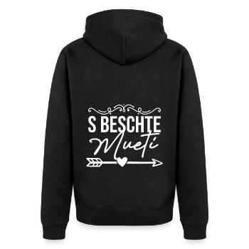 S Beschte Mueti Beschte Mama - Unisex Premium Bio Zip Hoodie - Schwarz - Hinten - Nico (187cm)