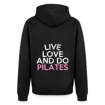 LIVE LOVE AND DO PILATES - Unisex Premium Organic Zip Hoodie - black - Back - Nico (187cm)