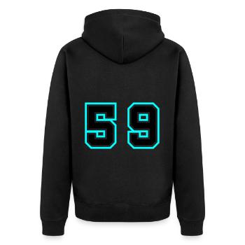 59 Zahl Symbol - Unisex Premium Bio Zip Hoodie - Schwarz - Hinten - Nico (187cm)