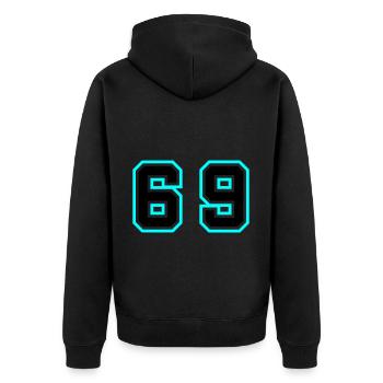 69 Zahl Symbol - Unisex Premium Bio Zip Hoodie - Schwarz - Hinten - Nico (187cm)