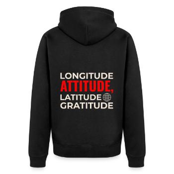 Longitude Latitude Attitude Gratitude GIS Map - Unisex Premium Organic Zip Hoodie - black - Back - Nico (187cm)