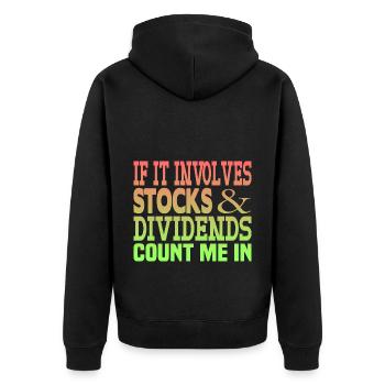 Shares Dividend - Unisex Premium Organic Zip Hoodie - black - Back - Nico (187cm)