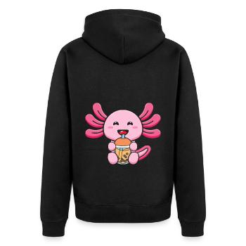 Bubble Tea Axolotl - Unisex Premium Bio Zip Hoodie - Schwarz - Hinten - Nico (187cm)